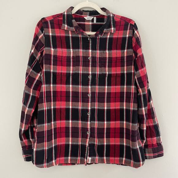 Woolrich Women's Size L Red Black Flannel 100% Cotton Long Sleeves - Picture 1 of 8